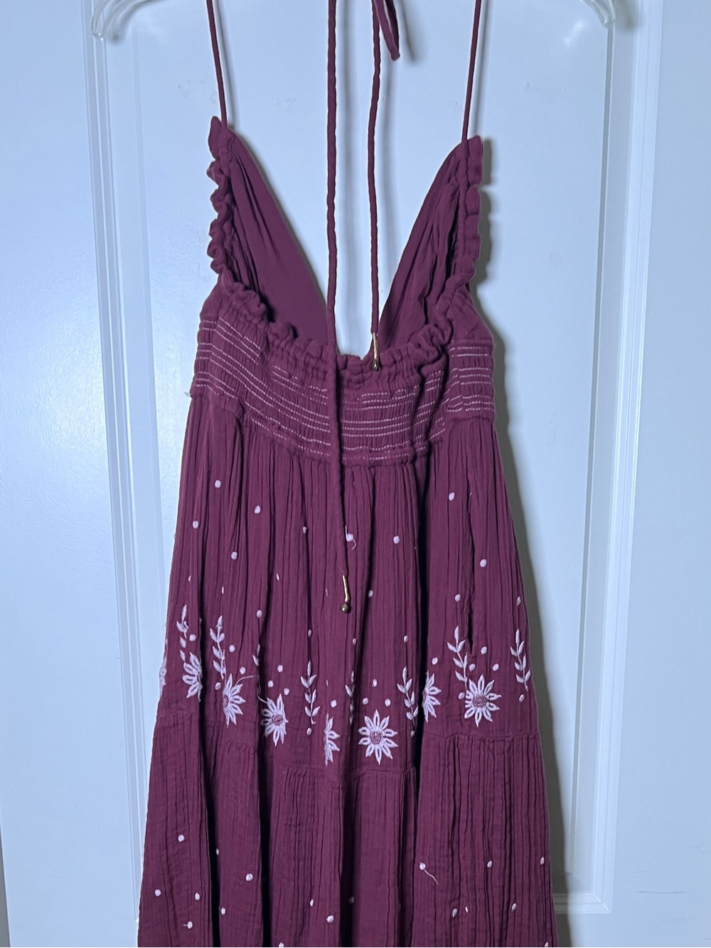Free People Real Love Embroidered Dress Burgundy Large - Picture 4 of 5